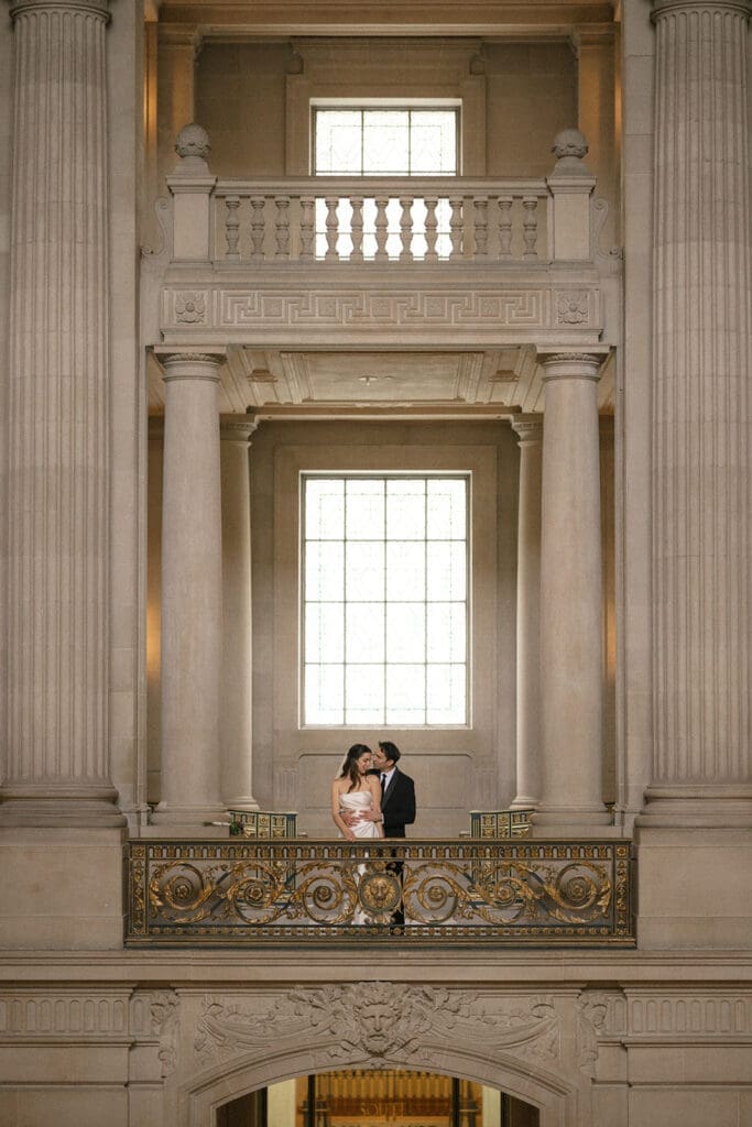 Bride and groom portrait in San Francisco City Hall